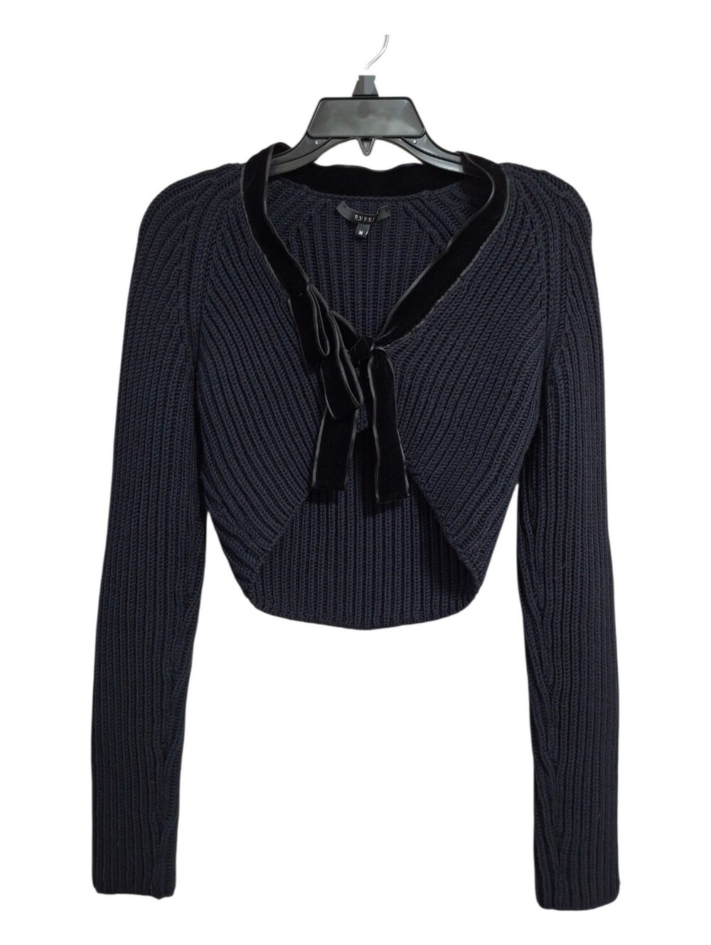 VTG 90's Gucci Tom Ford Era Navy Cropped Wool Bolero Shrug Sweater Sz Medium